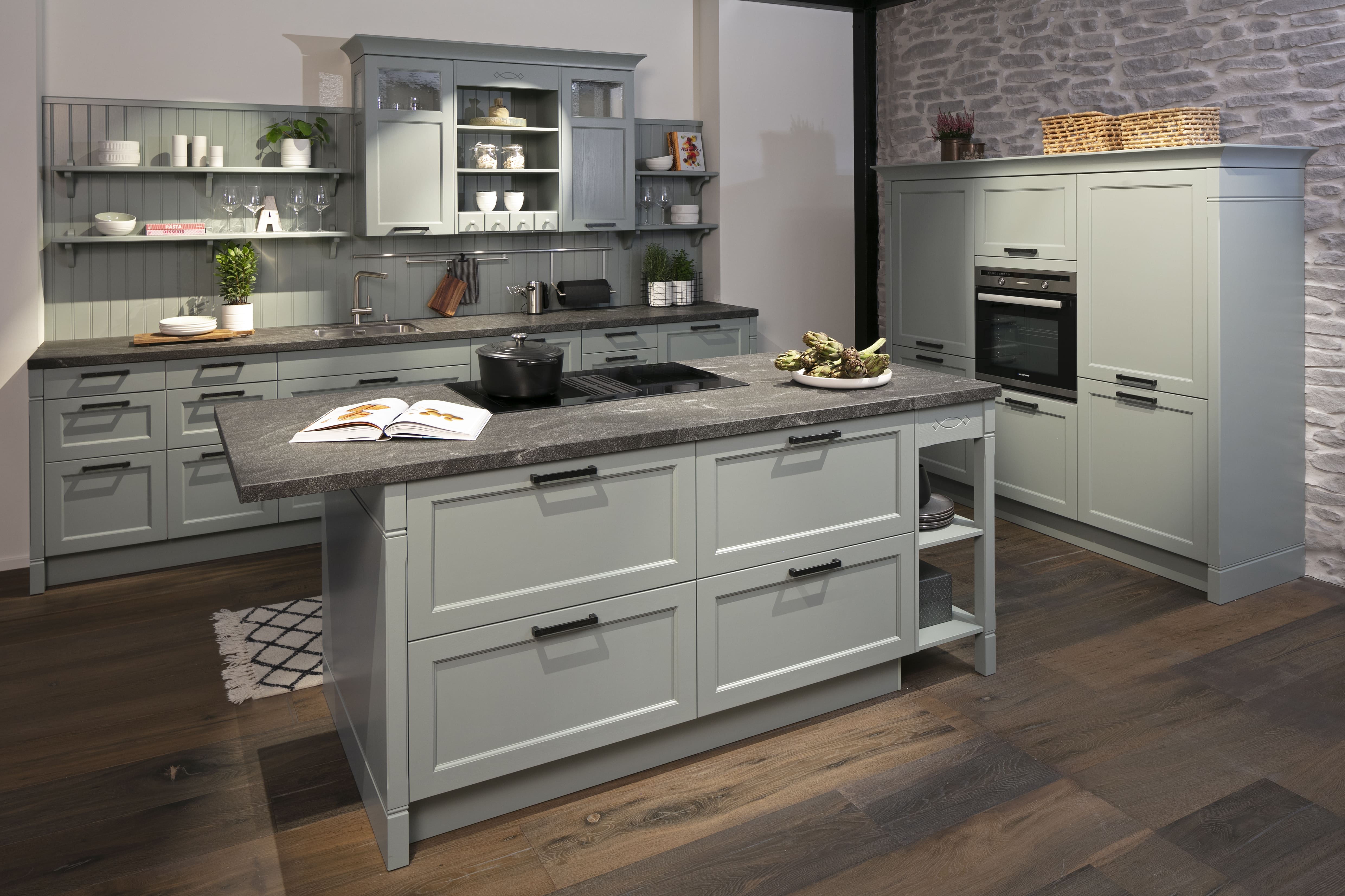 HÄCKER Landhaus Eukalyptus-Esche mit Arbeitsplatte Marmordekor